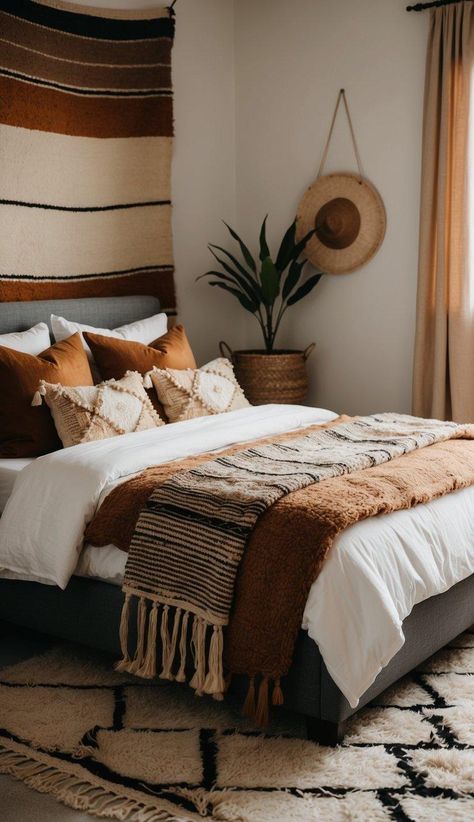 20 Unique Boho Bedroom Decor Ideas You Must Try Bohemian Comforter Sets, Rustic Boho Bedroom, Bohemian Comforter, Boho Bedroom Decor Ideas, Fall Bedroom Ideas, Earthy Vibes, Cozy Fall Bedroom, Interior Design Themes, Fall Bedroom