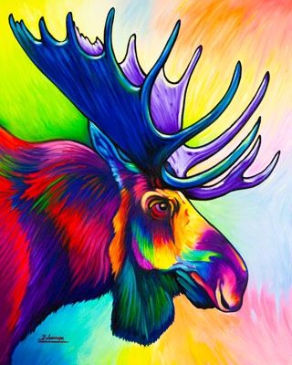 Steven Schuman Colorful Moose Painting, Abstract Moose Painting, Moose Images, Watercolor Moose, Moose Illustration, Moose Painting, Watercolor Fabric, New Retro Wave, Deer Art