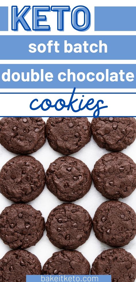 Soft chewy keto chocolate cookies. Low carb, sugar free, and made with coconut flour. Keto Cookies Coconut Flour, Keto Chocolate Cookies, Soft Batch, Coconut Flour Cookies, Keto Baking, Keto Chocolate Chip Cookies, Double Chocolate Chip Cookies, Keto Chocolate Chips, Recipes Cookies