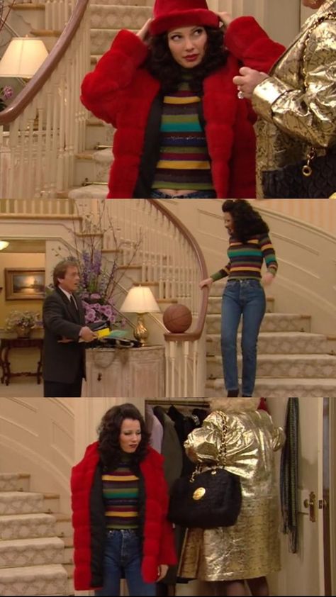 Fran Fine Red Outfit, Fran Fine Winter Outfit, 90's Does 60's, Laney Boggs Outfit, The Nanny Winter Outfits, Fran Fine Outfit Inspiration, Fran Drescher Outfits The Nanny, The Nanny Outfits Fran Drescher, The Nanny Inspired Outfits