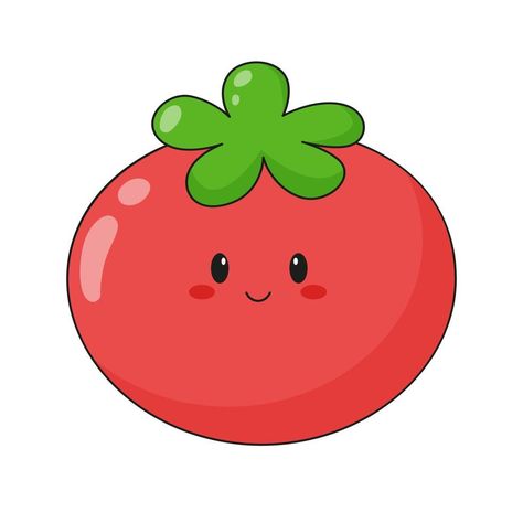 Cute kawaii tomato character. Flat cartoon illustration, icon, logo, sticker isolated on white background. Cute Vegetables Cartoon, Tomato Cartoon Drawing, Cute Tomato Cartoon, Kawaii Tomato, Cute Food Icons, Tomato Character, Retro Presentation, Tomato Cartoon, Tomato Clipart