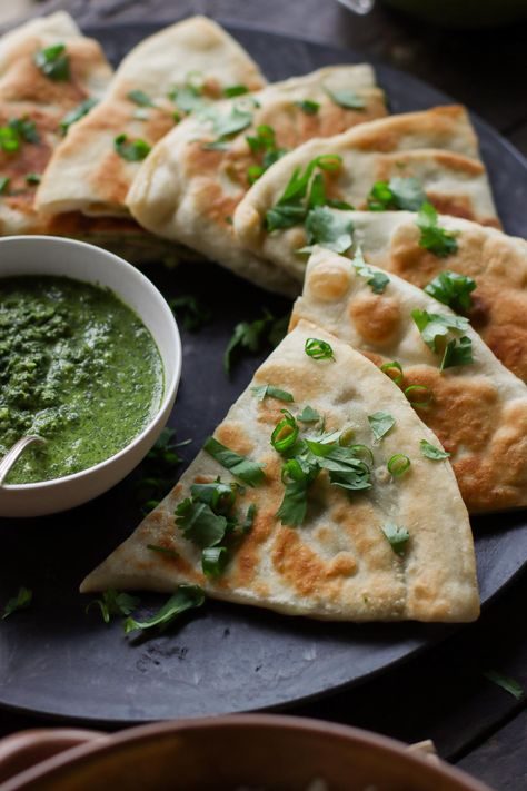 Pick Up Limes: Bolani - Afghan Stuffed Flatbread Bolani Afghan, Stuffed Flatbread, Afghan Food Recipes, 30 Min Meals, Green Chutney, Homemade Dough, Middle Eastern Recipes, Limes, Flatbread