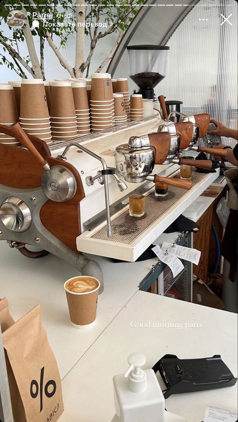 Modern Coffee Aesthetic, Coffee Shop Espresso Machine, Espresso Bar Aesthetic, Coffee Shop Uniform Aesthetic, Natural Coffee Shop, Wellness Coffee Shop, Feminine Coffee Shop, Coffee Stand Aesthetic, Owning A Coffee Shop Aesthetic