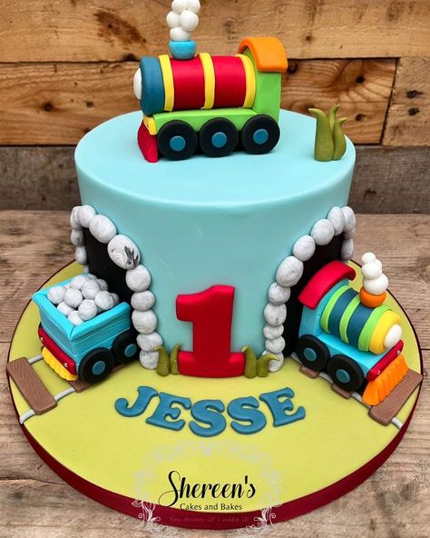 Train Theme Cake, Train Theme Birthday Party, Train Birthday Cake, 2nd Birthday Party For Boys, Thomas Birthday, Monkey Cake, Surprise Cake, Train Cake, Train Theme