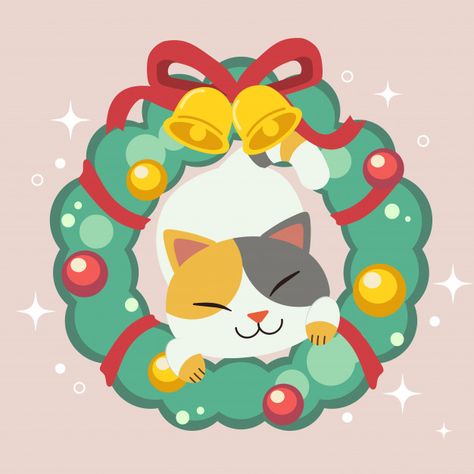 Cat Christmas Drawing, Christmas Reef, Xmas Drawing, Ball Drawing, Kawaii Christmas, Cat Clipart, Cat Character, Cute Clipart, Christmas Drawing