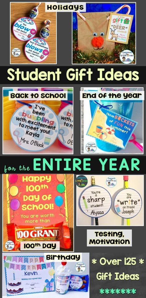 student gift ideas for the entire school year - a wide variety of inexpensive and fun student gift ideas for the entire school year all in one place. You will have ideas for making your students feel valued and creating a positive classroom community that can be used for years to come. #studentgifts #studentgiftsfromteacher #studentgiftideas Student Birthday Gifts From Teacher, Valentine Student Gifts, Student Gift Ideas, Halloween Student, Student Valentines, Early Childhood Education Resources, Student Gift Tags, Testing Motivation, 2023 School