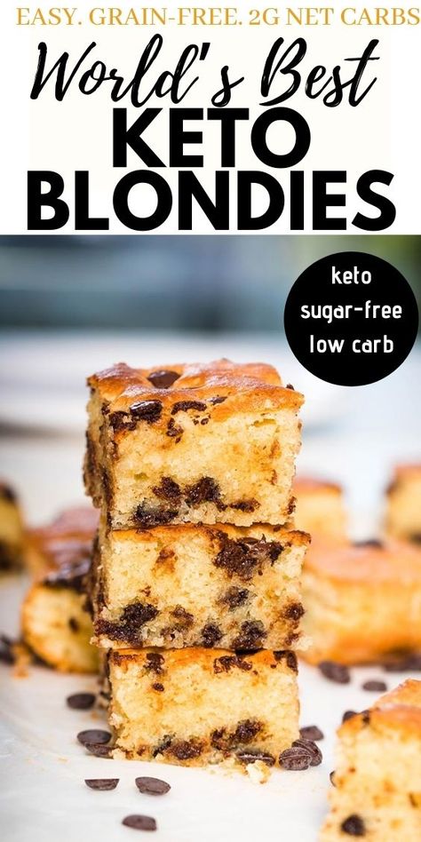 Keto Blondies, Quick Keto Dessert, Postres Keto, Baking With Coconut Flour, Keto Kitchen, Chocolate Chip Blondies, Keto Baking, Low Card, Low Carb Easy