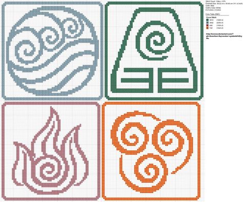 Avatar Symbols by carand88 on DeviantArt Avatar Tapestry Crochet, Avatar Symbols, Embroidery Symbols, Graphghan Patterns, Nerd Crafts, Geek Crafts, Cute Stitch, Learn Embroidery, Pixel Pattern