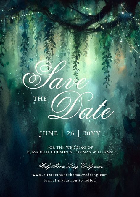 Enchanted Forest Save The Date, Enchanted Forest Invitations, Enchanted Forest Wedding Invitations, Designer Invitation, Forest Invitation, Forest Wedding Invitations, Enchanted Forest Theme, Enchanted Forest Wedding, Forest Light