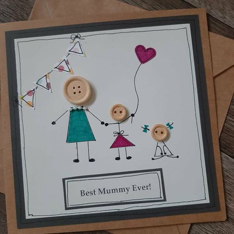 Happy Mother's Day Card By Kids, Mother's Day Card Ideas For Kids, Happy Birthday Mother Card Ideas, Gift For Mummy Birthday, Mothers Day Gifts Drawings, Parents Day Card Ideas Creative, Mother Day Cards For Kids, Grandmother Birthday Cards, Button Cards Ideas