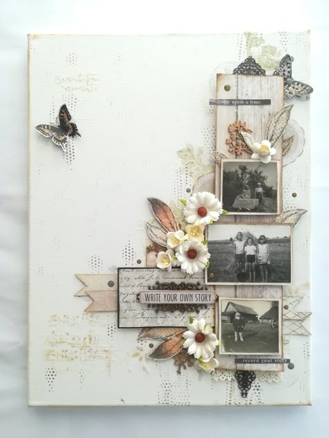 Vintage Scrapbook Layouts, Elegant Scrapbook Pages, Multi Media Scrapbook Pages, Scrapbook Mixed Media Layout, Scrapbook Page With Lots Of Pictures, Torn Paper Background Scrapbook Layouts, Rustic Wedding Scrapbook Pages, Scrapbooking Layouts Vintage, Scrapbook Multiple Photos