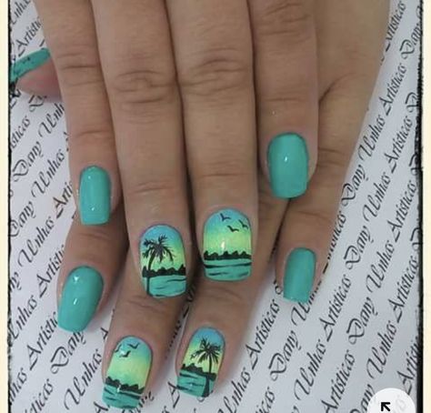 Nail Beach Designs Summer, Nail Ideas For Cancun, Short Nails For Hawaii Vacation, Vacation Nails Pedicures, Tropical Theme Nails, Acrylic Nails For Cruise Vacations, Nail Art Vacation, Fun Cruise Nails, Hawaii Gel Nails