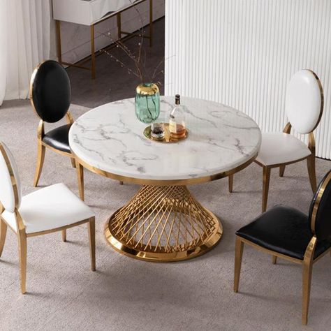 White Lazy Susan, Faux Marble Dining Table, Stainless Steel Dining Table, Round Marble Dining Table, Modern Dining Table Set, Steel Dining Table, Marble Furniture, Marble Dining Table, Metal Dining Table