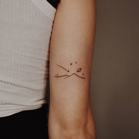 Minimalist Mountain Tattoo, Letter M Tattoos, Tricep Tattoos, International Tattoo, Saturn Tattoo, Minimalist Mountain, M Tattoos, Tattoo Minimalist, Explore Tattoo