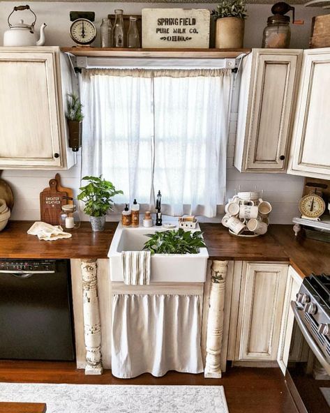 DIY Farmhouse Kitchen Sink Remodel Kitchen Curtain Ideas Above Sink, Kitchen Window Above Sink, Window Above Sink, White Apron Sink, Diy Farmhouse Kitchen, Sink Remodel, Kitchen Sink Remodel, White Kitchen Curtains, Above Kitchen Sink