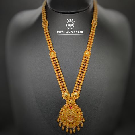 Buy Ball Gundu Haram Pp0050 Online | Posh And Pearl - JewelFlix Latest Indian Jewellery, Long Haram, Hand Work Design, Antique Necklaces Design, Antique Necklaces, Trending Jewelry, Gold Chain Design, Elegant Blouse Designs, Indian Jewellery Design