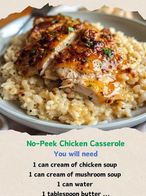 No Peek Chicken Casserole Recipes, No Peek Chicken Casserole, No Peel Chicken Casserole, Boneless Skinless Chicken Thigh Recipes With Cream Of Mushroom Soup, No Peek Chicken Rice Casserole, Alexanders Recipes, No Peek Chicken, Chicken Main Dish Recipes, Campbells Soup Recipes