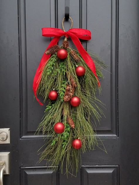 Etsy Christmas Swag Wreath, Swag for Door, Christmas Wreath, Decorative Swag, Holiday Swag Wreath #etsy Christmas Red Decorations, Teardrop Wreaths, Wreath Swag, Holiday Swag, Christmas Delights, Rustic Christmas Wreath, Christmas Swag, Alternative Christmas, Swag Wreath