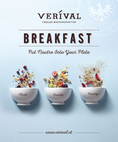 VERIVAL | tyrolean organic food — Michal Suday Design Group Balanced Recipes, Organic Food Logo, Dessert Containers, Food Logo Design Inspiration, Tyrol Austria, Advertising Ideas, Supermarket Shelves, Breakfast Lovers, Drink Photography