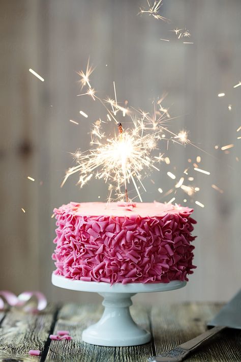 Pink Celebration Cake With Sparkler | Stocksy United Birthday Cake Sparklers, 23 Birthday Cake, Cake Sparklers, Sparkling Candle, Sparkler Candles, Happy Birthday Wishes Cake, Happy Birthday Greetings Friends, Pink Birthday Cakes, Birthday Wishes Cake