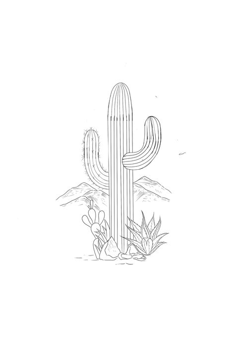 Fine Line Tattoo Cactus, Cactus Tattoo Stencil, Fine Line Saguaro Tattoo, Cactus And Palm Tree Tattoo, Western Sunset Tattoo, Fine Line Desert Tattoo, Cactus Minimalist Tattoo, Cactus Fine Line Tattoo, Cactus With Flower Tattoo