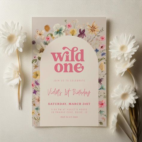 Wild One Wildflower 1st Birthday Invitation Template | Editable Our Little Wild Flower is One Girl First Birthday Invite S717 Wild One Wildflower Birthday, Wildflower Birthday Theme, Wild One Flower First Birthday, Wildflower 1st Birthday, Wildflower First Birthday, Wildflower Party, Wildflower Birthday, 1st Birthday Invitation Template, First Birthday Invite