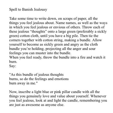 Spell to banish jealousy Anti Jealousy Spell, Anti Sickness Spell, Protection From Jealousy Spell, Banish Jealousy Spell, Chants Witchcraft, Jealousy Spell, Banishing Magick, Banish Spell, Essential Oil Blends For Colds