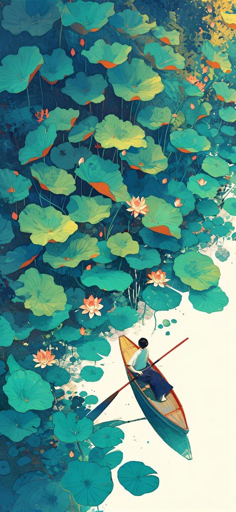 Lotus Painting, Concept Art Tutorial, Japanese Art Prints, Relaxing Art, Nature Artwork, Game Concept Art, Ghibli Art, Mural Design, Sumi E