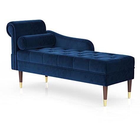 Vesgantti Velvet Chaise Longue, Indoor Lounge Sofa with Left Armrest and Lumbar Pillow, Fabric Upholstered Chaise Lounge for Living Room, Bedroom, Study Room and Leisure Area(Blue) Velvet Chaise, Velvet Chaise Lounge, Upholstered Chaise Lounge, Upholstered Chaise, Bedroom And Office, Velvet Armchair, Luxury Sofa, Lounge Sofa, Blue Pillows