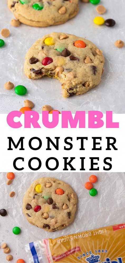 #GoodHealthyFoodRecipes Crumbl Inspired Cookies, Crumbl Recipes, Monster Cookie Recipe, Crumble Recipes, Crumble Cookie Recipe, Crumble Cookie, Monster Cookies Recipe, Monster Cookie, Crumbl Cookies