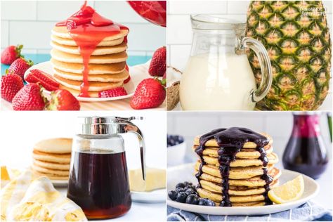 These 7 syrup recipes for warm, homemade syrup can boost your pancakes or waffles from good to great. Maple syrup is always a favorite, but there are so many more delicious options to explore! Healthy Pancake Syrup, Recipes For Pancakes, Pancake Syrup Recipe, Homemade Maple Syrup, Super Easy Breakfast, Gingerbread Syrup, Eggnog French Toast, Syrup Recipes, Orange Syrup