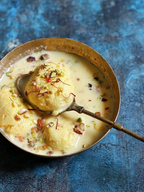 Indian rasmalai served in a brass dessert bowl with spoon https://www.cookclickndevour.com/rasmalai-recipe/ Ras Malai Recipe, Ras Malai, Holi Recipes, Indian Food Photography, Vegetarian Gluten Free, Bengali Food, Tastemade Recipes, Sugar Syrup, Indian Dessert Recipes