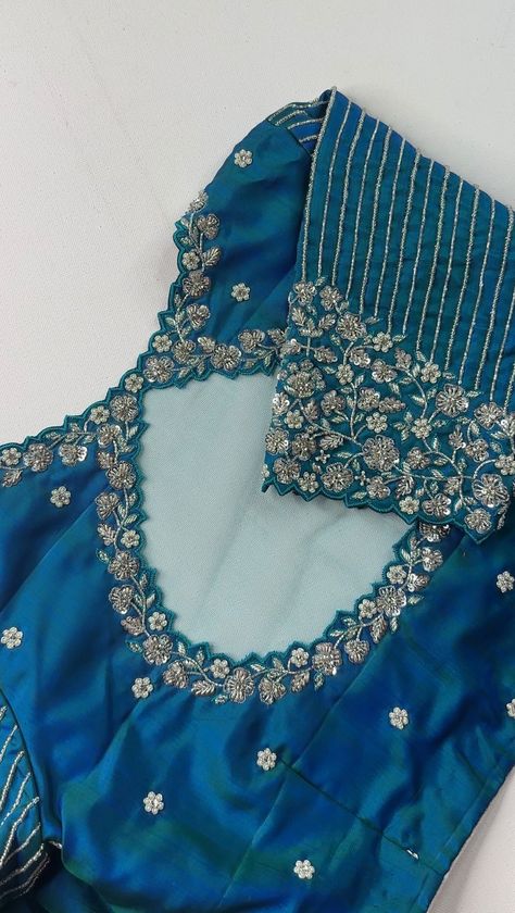 Instagram video by Sajna Bridal Wear Designer • Oct 12, 2023 at 9:19 PM Bridal Blouse Designs For Engagement, Embroiding Blouse Designs, Heavy Bridal Blouse Designs, Blue Maggam Work Blouse Designs, Arya Work Blouse Designs, Wedding Blouse Designs Latest, Back Designs For Blouse Saree, Blouse Work Designs Latest, Magam Work Blouses Latest