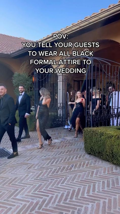 All Black Wedding Guest Outfit Black Women, Guest All Black Wedding, Black Guests Wedding, Formal Black Attire Women, Wedding With Black Dress Code, Guests In All Black Wedding, Wedding Classic Theme, Wedding Guest In Black, Guests In Black Wedding