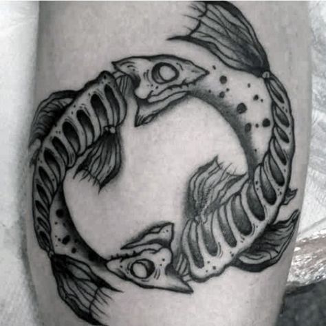 Sketched Fish Bones Male Pisces Arm Tattoo Designs Fish Skeleton Tattoo, Pisces Fish Tattoos, Fish Bone Tattoo, Fisherman Tattoo, Pisces Tattoo Designs, Pisces Tattoo, Skeleton Tattoo, Horoscope Tattoos, Fish Skeleton