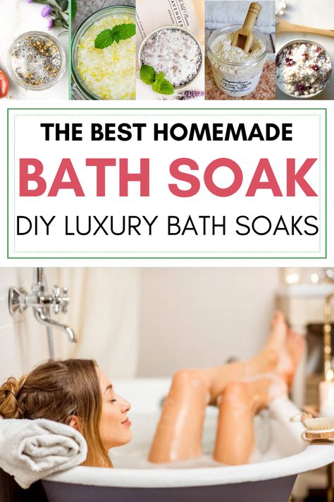 Blissful DIY Bath Soak Recipes For The Best Bath Routine. Discover the art of the perfect bath routine with our easy-to-follow DIY bath soak recipes. Indulge in the best self-care bath time routine using homemade bath salts for a truly relaxing experience. Pamper yourself and rejuvenate your senses with these soothing blends Natural Bath Soak Recipes, Epson Salt Bath Soak, How To Use Bath Salts, Magnesium Bath Soak Recipe, Diy Bath Soak Recipes, Epson Salt Bath, Homemade Bath Salts, Diy Bath Soak, Pamper Day