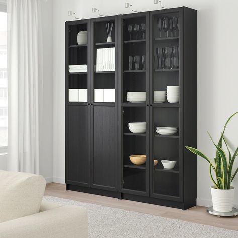 Ikea Billy Oxberg, Billy Oxberg Bookcase, Oxberg Bookcase, Billy Oxberg, Crockery Unit Design, Ikea Canada, Glass Bookcase, Ikea Inspiration, Crockery Unit