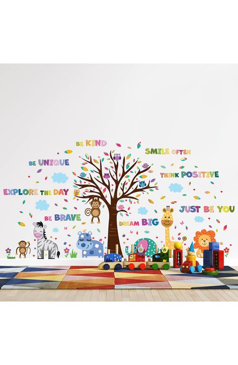 A self adhesive wall decal adds some livelihood to any blank wall space. 47.25" L x 86.62" W x 0.01" H PVC Wipe with dry cloth Imported Pediatric Office Decor, Colourful Quotes, Waiting Room Decor, Room Wall Stickers, Children's Clinic, Kids Room Wall Stickers, Wall Furniture, Window Screen, London Zoo