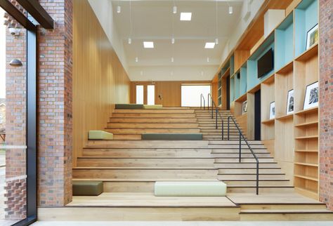 HawkinsBrown transforms listed library into community centre | Mix Interiors Library Building, Johnson Tiles, Library Cafe, Community Centre, Youth Center, Senior Project, Social Space, Collaboration Space, Listed Building