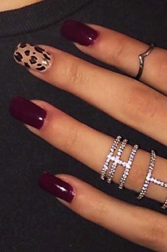 Burgundy and Leopard Leopard Nails, Fashion 2024, Accent Nails, Fire Nails, Gel Manicure, Nail Design, Dark Red, Gel Nails, Manicure