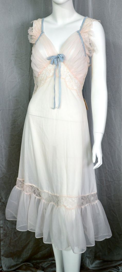 50s Chantilly Lace Nightie Lace Nightgown, Vintage Inspiration, Chantilly Lace, Vintage Lingerie, Corset Dress, Night Gown, White Formal Dress, Pink Blue, Cocktail Dress