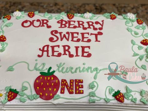 Sweet One First Birthday Cake Strawberry, Strawberry Sheet Cake Decorations, Berry First Birthday Sheet Cake, First Birthday Sheet Cake, Strawberry Sheet Cake, Pink Party Foods, Birthday Sheet Cake, Baby Shower Sheet Cakes, Strawberry Sheet Cakes