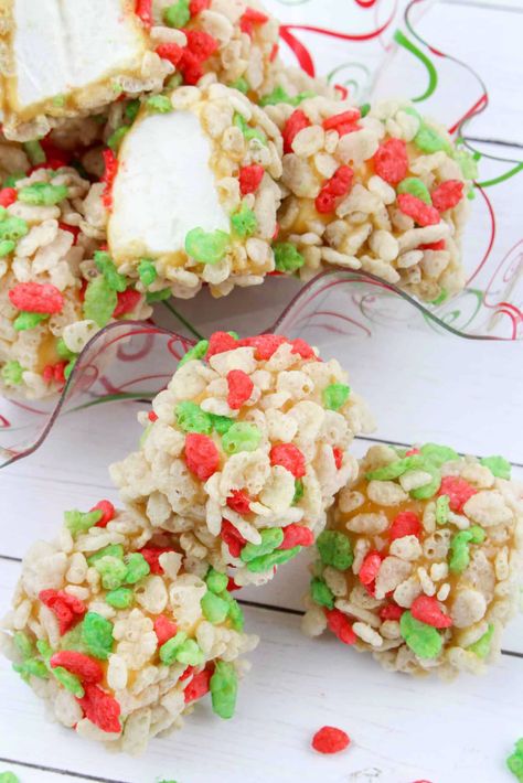 Treats With Caramel, Rice Krispies Balls, Microwave Chocolate Fudge, Rice Krispie Balls, Marshmallow Treats Recipe, Fun Holiday Treats, Chocolate Caramel Pretzels, Popcorn Recipes Caramel, Caramel Treats