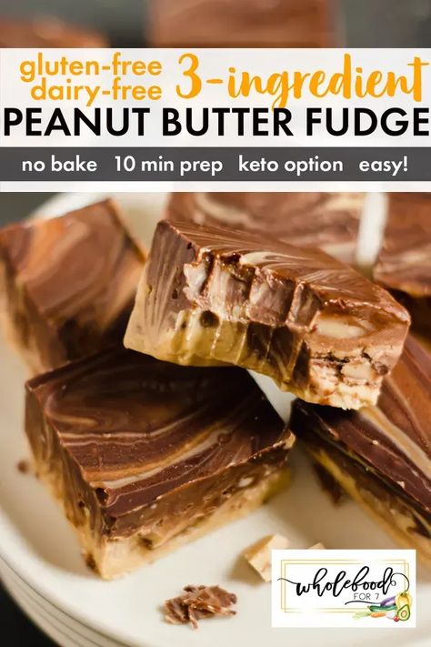 Gluten-free Dairy-free 3-Ingredient Peanut Butter Fudge - Keto option, 10 minutes to make!! Fudge Keto, Dairy Free Fudge, Gluten Free Fudge, Chocolate Caramel Cookies, Work Recipes, Keto Fudge, Food Eating, Butter Fudge, Keto Friendly Desserts