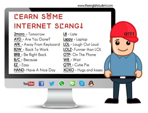 Internet slang, Internet language, online slang, online language, popular internet slang, What does LOL mean? What does BRB mean? What does XOXO mean? Internet slang ESL Xoxo Meaning, Whatsapp Hacks, Text Slang, Classroom English, Internet Slang, English Expressions, Whatsapp Tricks, Esl Vocabulary, Phrasal Verbs