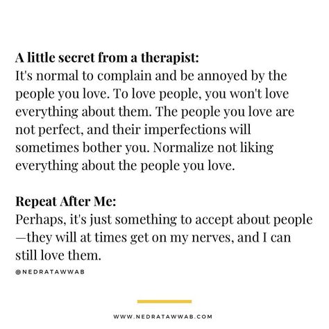 Acceptance can look like knowing that love and people are not perfect. Love people and make space for not liking certain things about them. Be honest with yourself. #nedranuggets #setboundariesfindpeace #setboundaries #nedratawwab #healthyrelationship #healthyboundaries #boundaries #dramafree #healthyfamilie Nedra Glover Tawwab Quotes, Nedra Tawwab Quotes, Therapy Techniques, Mental Health Therapy, Drama Free, Business Podcasts, The Ugly Truth, Be Honest With Yourself, Touching Quotes