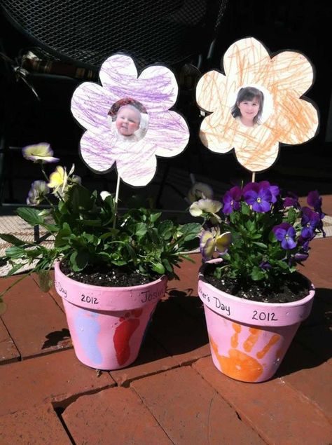 Mother's Day planters from the kiddos! Mothers Day Planters Diy, Mother’s Day Flower Pot Ideas For Preschoolers, Mother’s Day Flower Pot Craft, Flower Pot Ideas For Mother’s Day, Mother’s Day Flower Pot Craft Infants, Environmental Crafts, Mother’s Day Flower Pots Kids, Preschool Mother’s Day Pots, Mothers Day Flower Pot