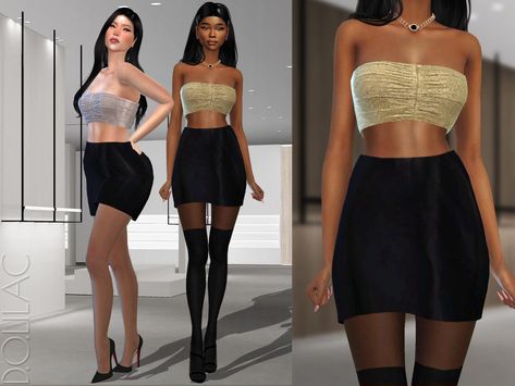 Short Puffy Dresses, Strapless Blouse, Sims 4 Cc Download, Satin Crop Top, Crop Top Set, Female Shorts, Strapless Crop Top, Sims 1, Ts4 Cc