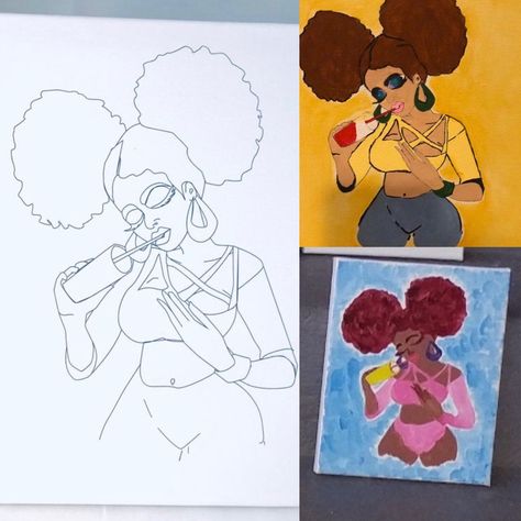 Puffs Natural Hair, Art Paint Party, Afro Puffs, Mini Canvases, Sip And Paint, Acrylic Painting Diy, Sip N Paint, Canvas Drawing, Hand Gesture