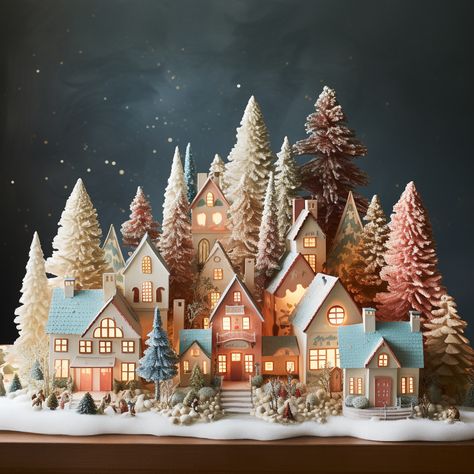 Candy Village, Putz Village, Christmas Interior Design, Trend 2025, Luxury Christmas Decor, Christmas Tree Village, Christmas Village Sets, Christmas Shadow Boxes, 2023 Art